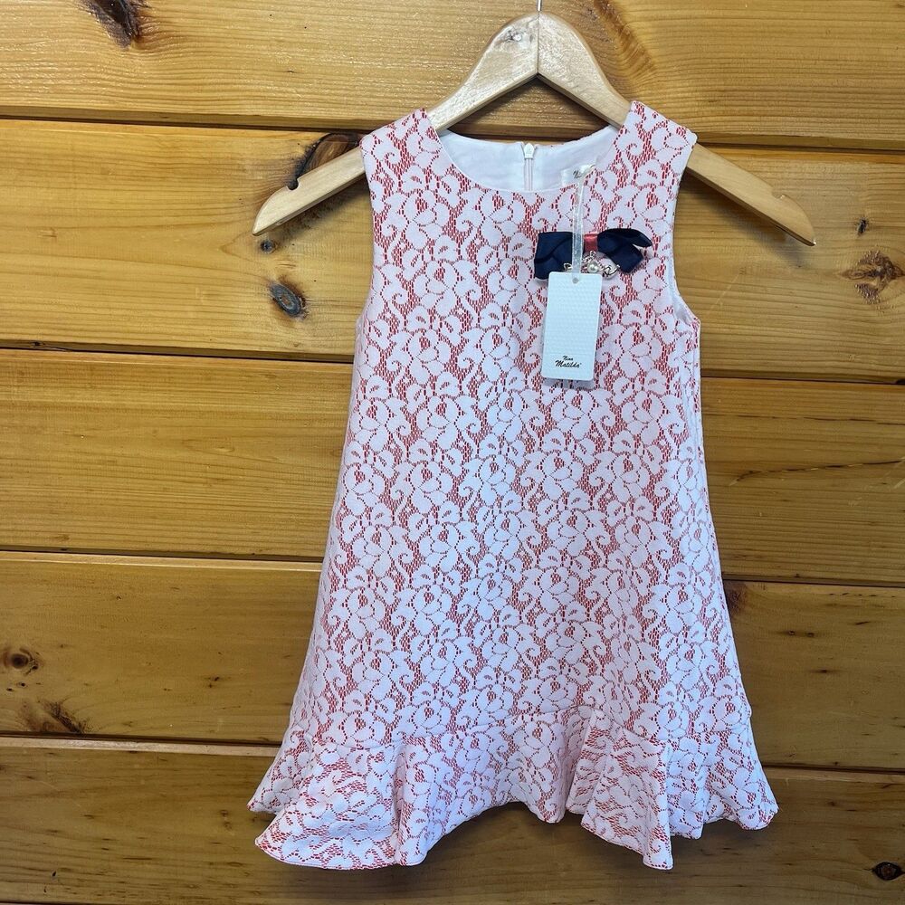 Nina Matilda Girls Sleeveless Pink Lace Dress Decorative Bow Size 116 /US 5-6 Y